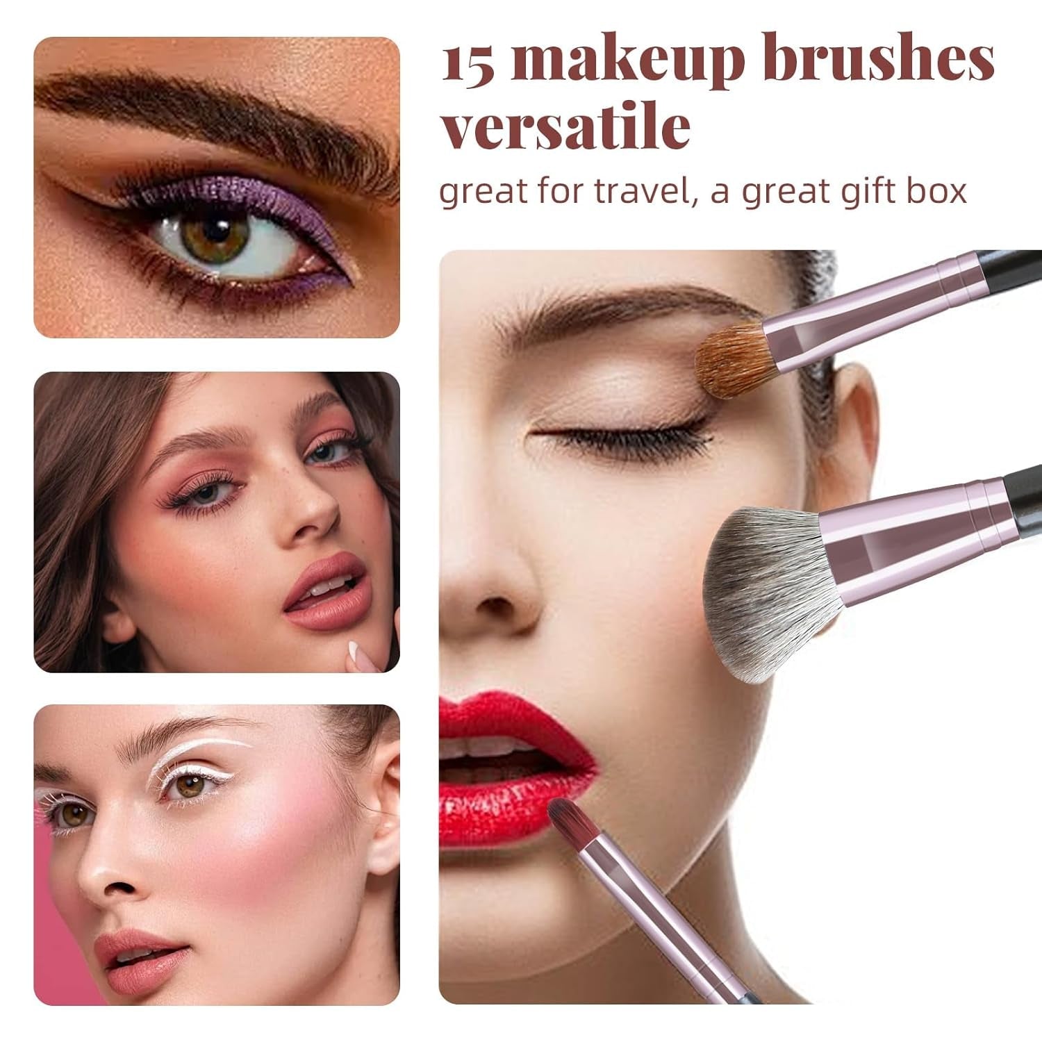 15Pcs Makeup Brushes Set - Kabuki Foundation Blending Brush Eyeshadows Make up Brush Set Gift for Women - Cosmetics Store