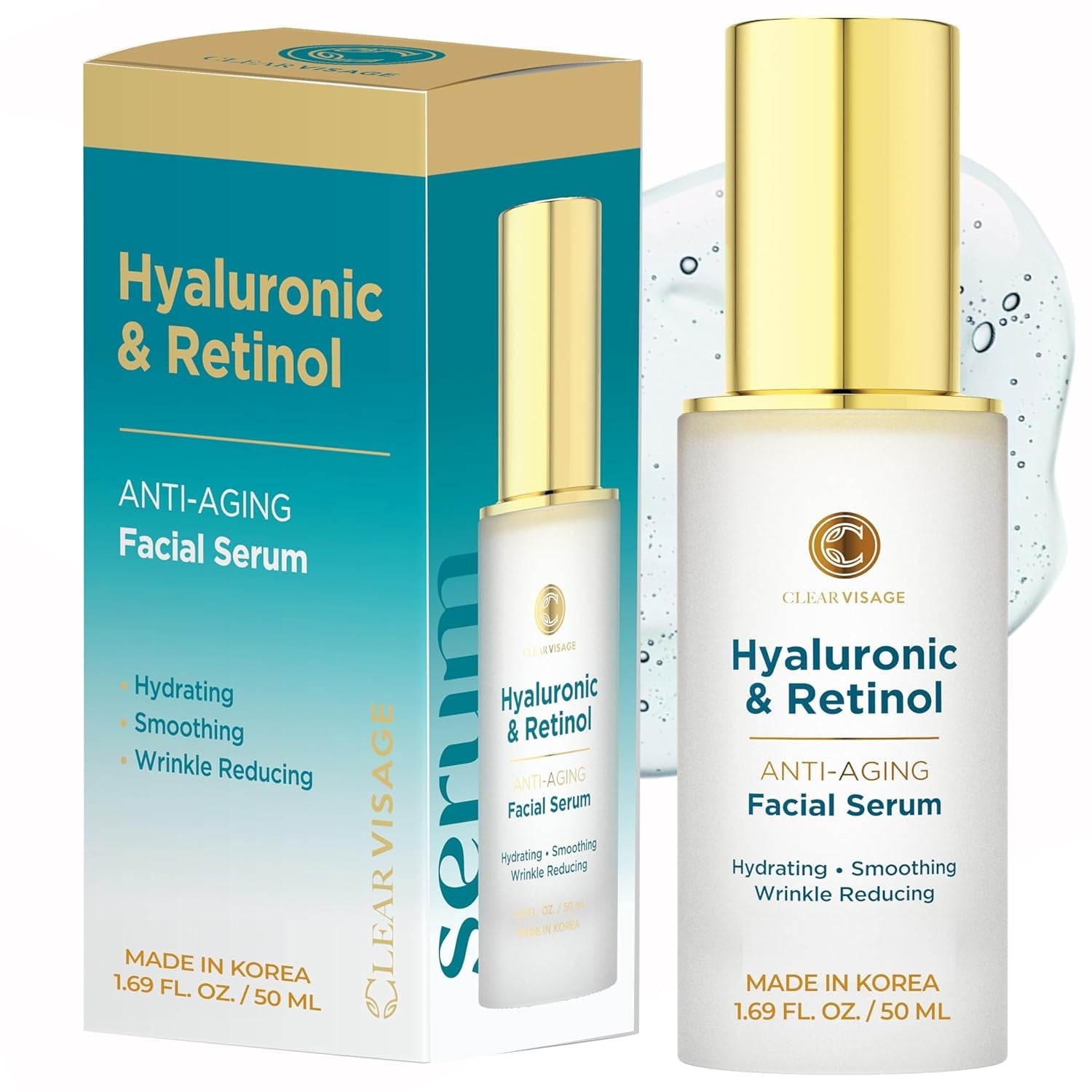 Korean Anti Aging Serum with Hyaluronic Acid & Retinol - Dermatologist Tested - 1.69 Fl Oz - Cosmetics Store