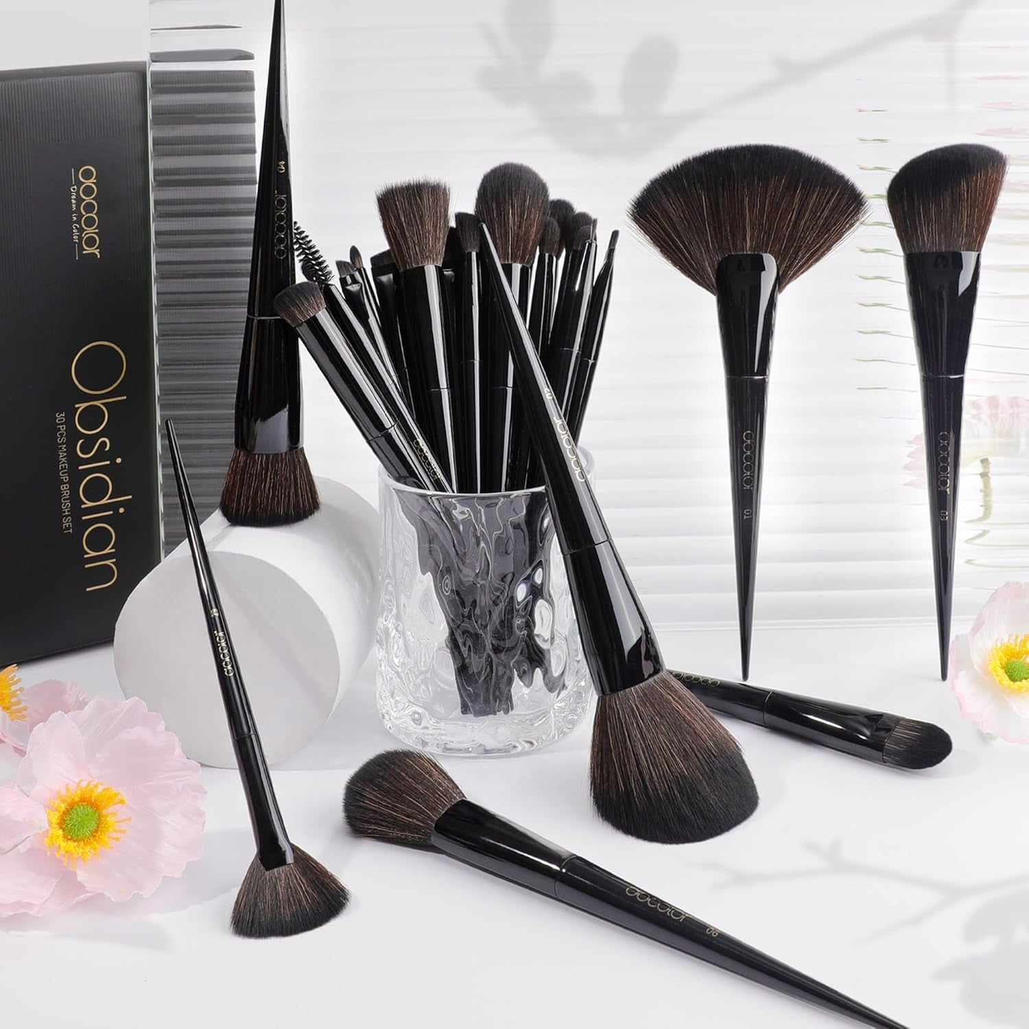 30Pcs Premium Synthetic Obsidian Makeup Brushes Set, Powder, Foundation, Blush, Blending and much more - Cosmetics Store
