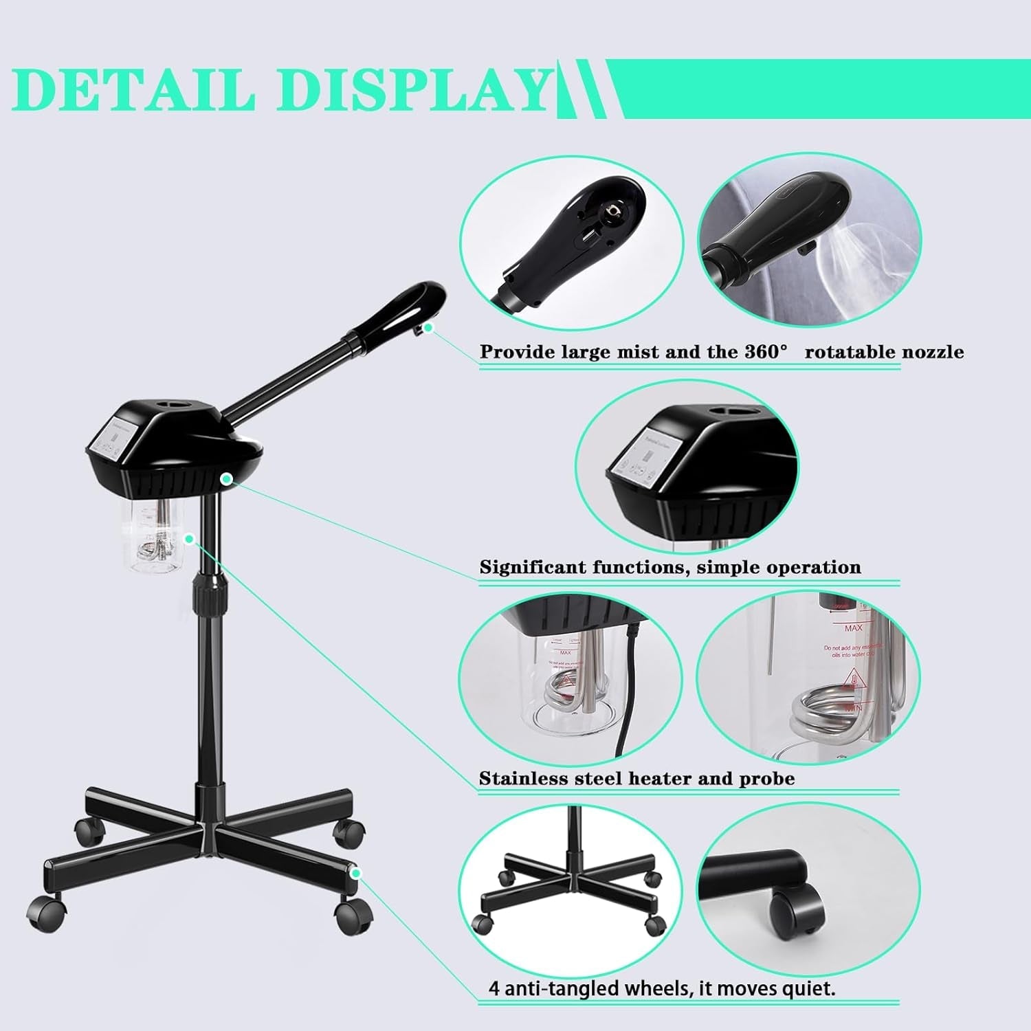 Professional Facial Steamer, Facial Steamer on Wheels with Timer Function, Ozone Face Steamer for Spa, Salon and at Home Use - Cosmetics Store
