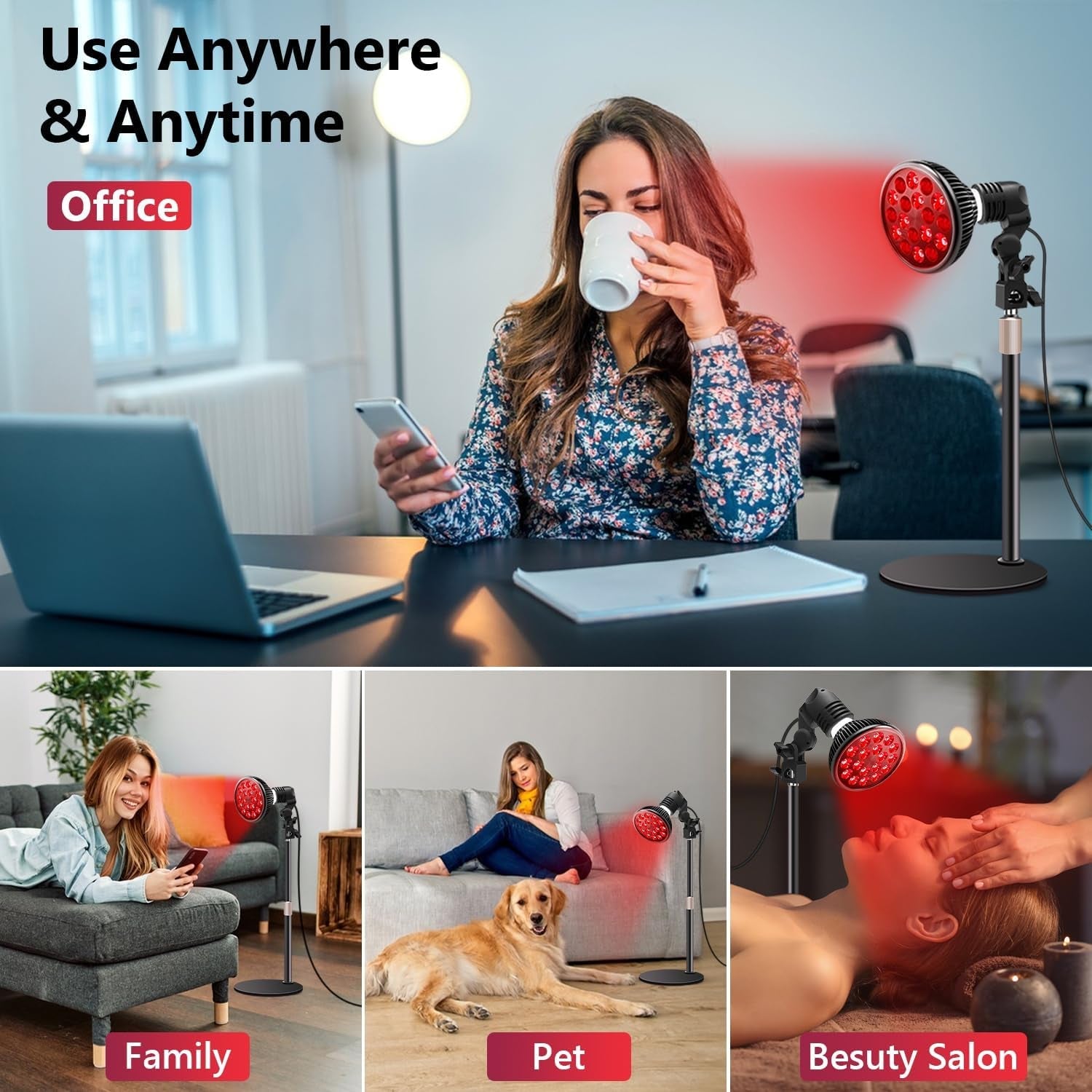 LED Red Light Therapy Bulb with Adjustable Desk Stand 10In - 16.5In, 18 LEDS 660Nm Red and 850Nm near - Cosmetics Store