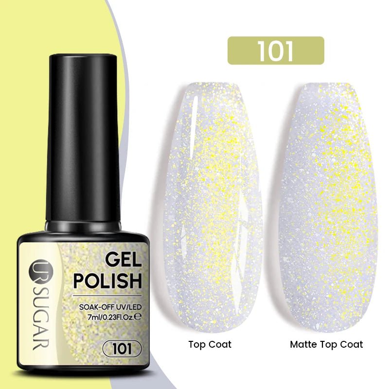 Sparkle and Shine: 7ml Champagne Gold Sequins Gel Nail Polish for Dazzling French Manicures - Cosmetics Store