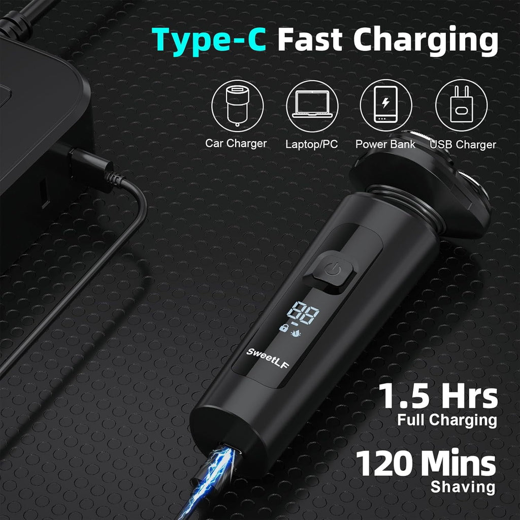 Ultimate 2-in-1 Electric Shaver and Beard Trimmer for Men - Cordless, Waterproof, and Rechargeable with Fast Charging Technology