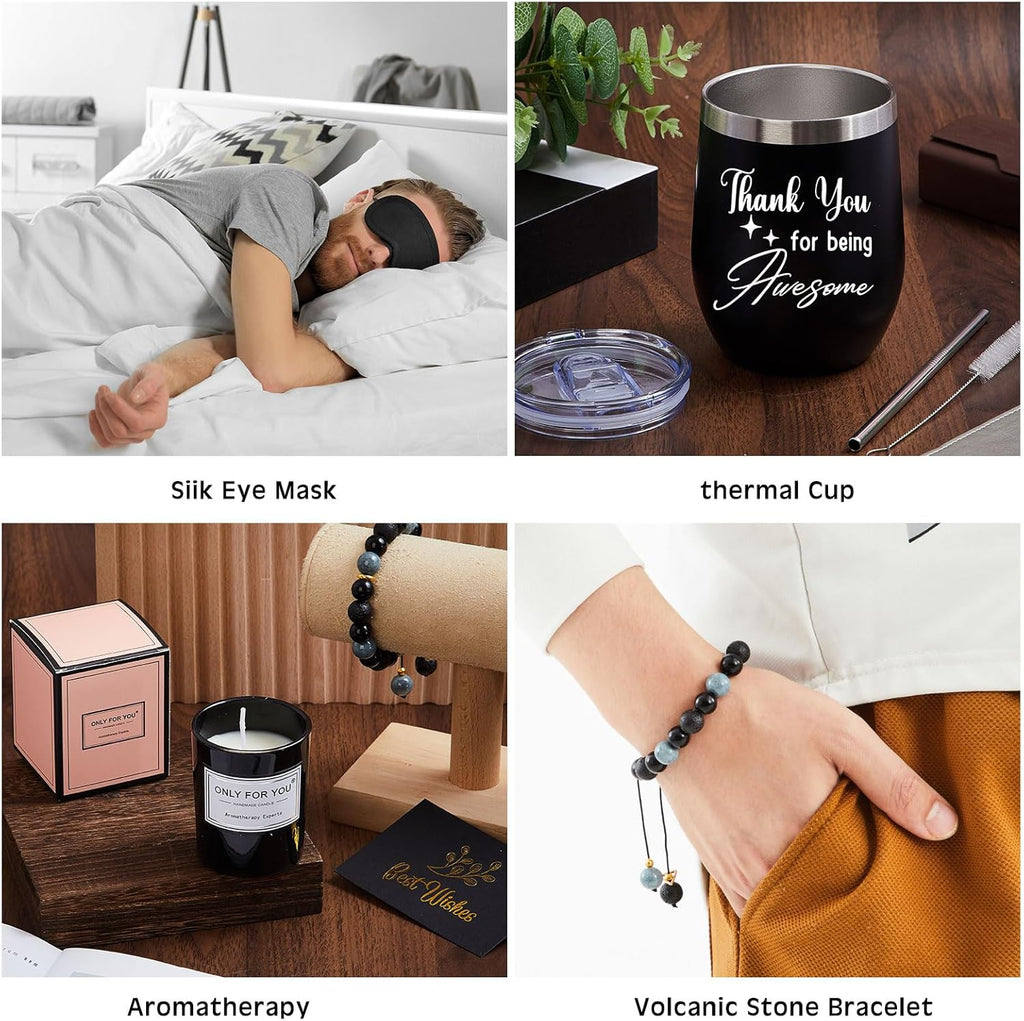 15 Pcs Birthday Gifts for Men Beard Care Set for Him Father'S Day Gifts Basket Ideas Kit for Men Tumbler Bath Robe for Dad Husband Boyfriend Box(Black)