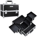 Makeup Train Case 12 Inch Large Portable Cosmetic Case - 6 Tier Trays Professional Makeup Storage Organizer Box Make up Carrier with Lockable Keys Travel Case for Women and Girls - Black