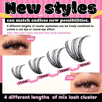 9 - 16mm DIY Lash Extension Kit: 280pcs Lash Clusters [Bond &amp; Seal, Tweezers] - Cosmetics Store