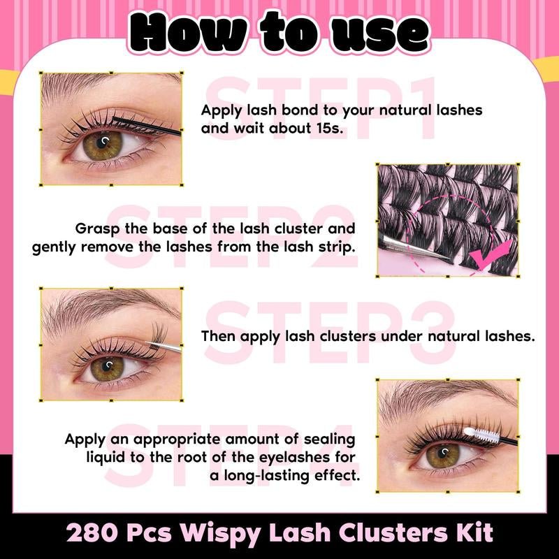 9 - 16mm DIY Lash Extension Kit: 280pcs Lash Clusters [Bond &amp; Seal, Tweezers] - Cosmetics Store