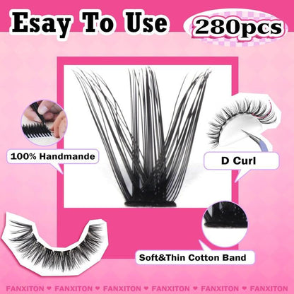 9 - 16mm DIY Lash Extension Kit: 280pcs Lash Clusters [Bond &amp; Seal, Tweezers] - Cosmetics Store