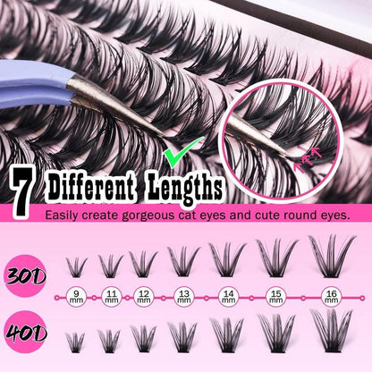 9 - 16mm DIY Lash Extension Kit: 280pcs Lash Clusters [Bond &amp; Seal, Tweezers] - Cosmetics Store
