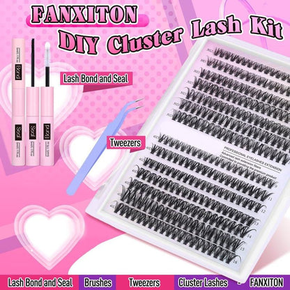 9 - 16mm DIY Lash Extension Kit: 280pcs Lash Clusters [Bond &amp; Seal, Tweezers] - Cosmetics Store