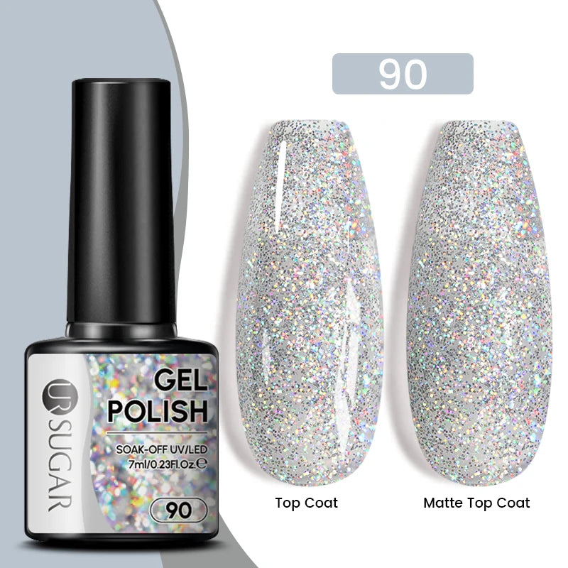 Sparkle and Shine: 7ml Champagne Gold Sequins Gel Nail Polish for Dazzling French Manicures