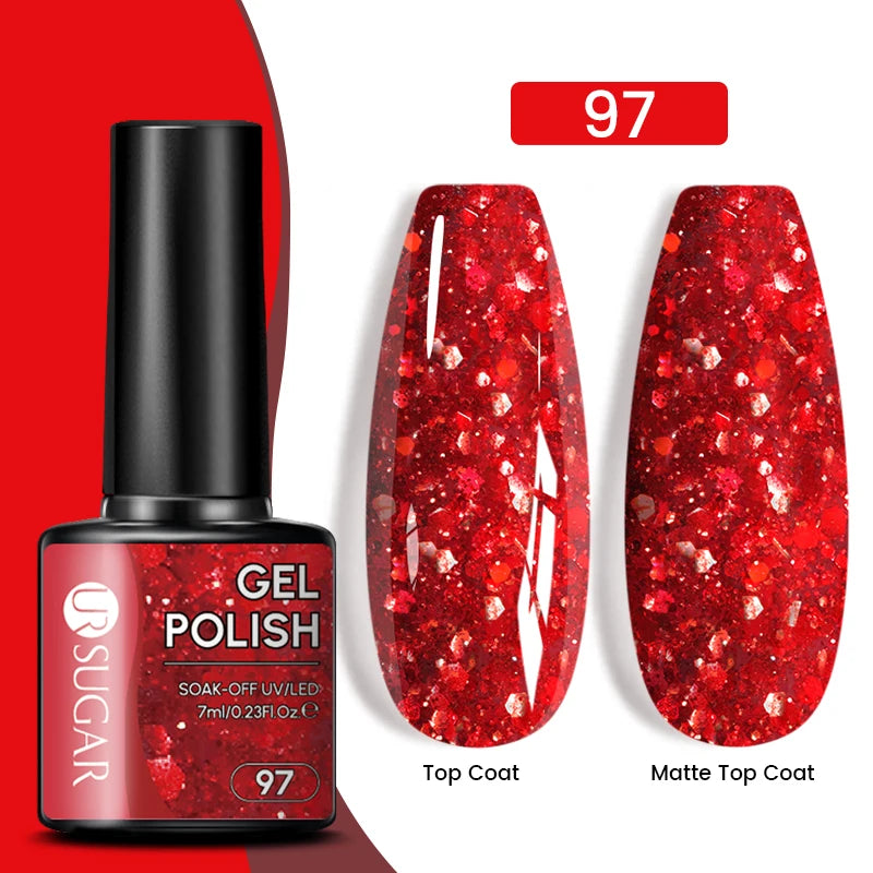Sparkle and Shine: 7ml Champagne Gold Sequins Gel Nail Polish for Dazzling French Manicures