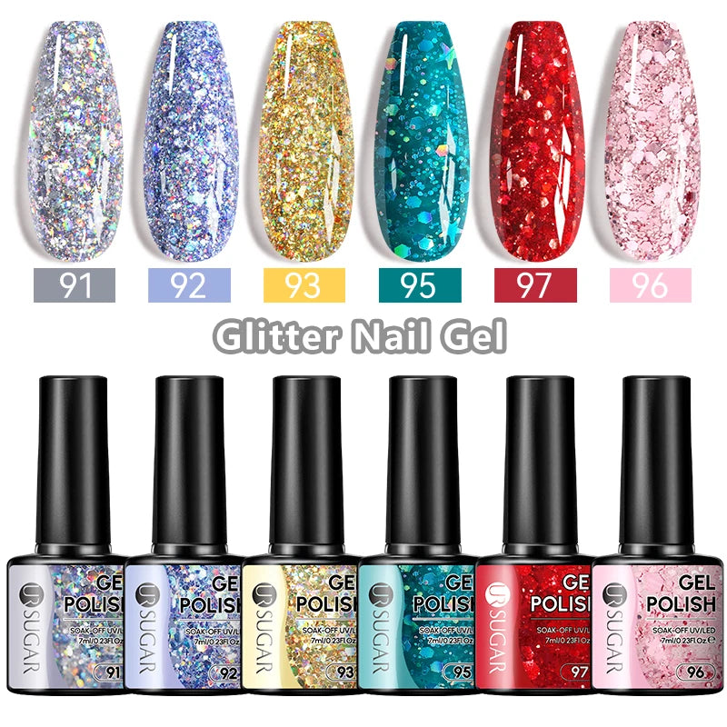 Sparkle and Shine: 7ml Champagne Gold Sequins Gel Nail Polish for Dazzling French Manicures