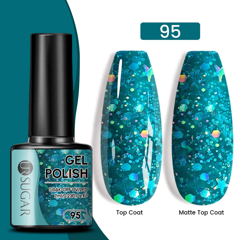 Sparkle and Shine: 7ml Champagne Gold Sequins Gel Nail Polish for Dazzling French Manicures
