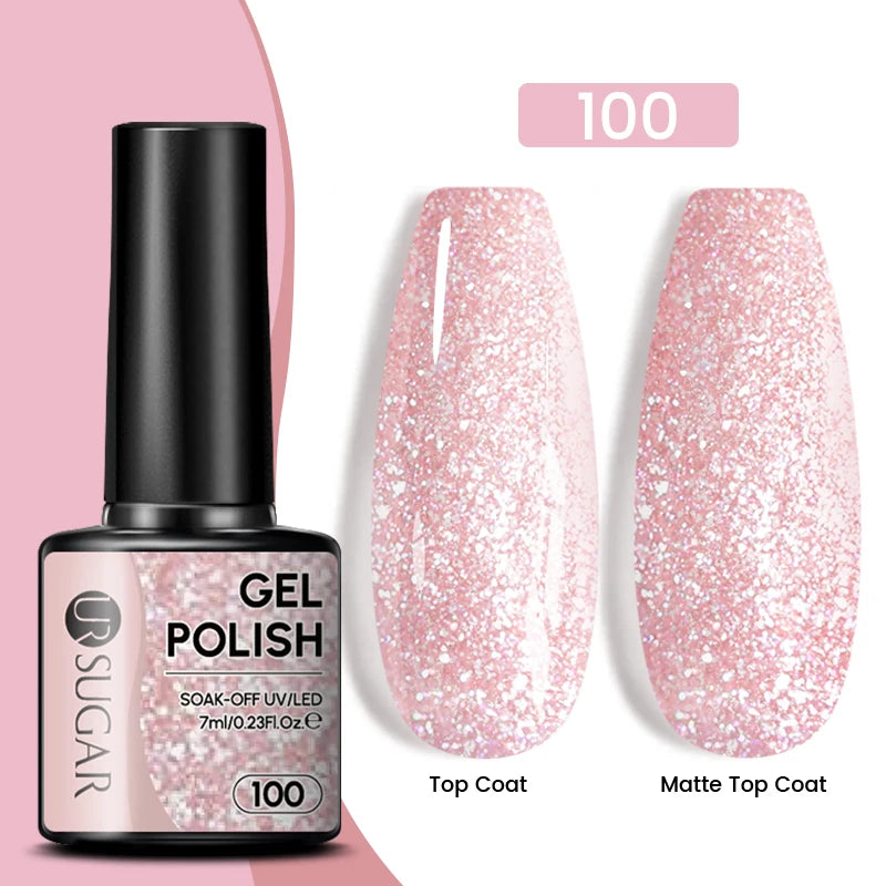 Sparkle and Shine: 7ml Champagne Gold Sequins Gel Nail Polish for Dazzling French Manicures