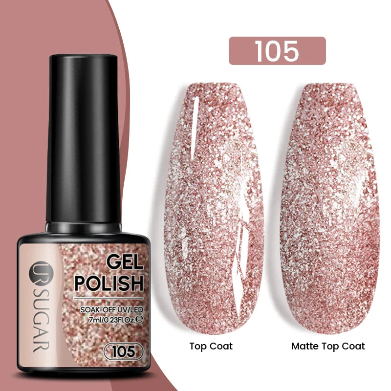 Sparkle and Shine: 7ml Champagne Gold Sequins Gel Nail Polish for Dazzling French Manicures