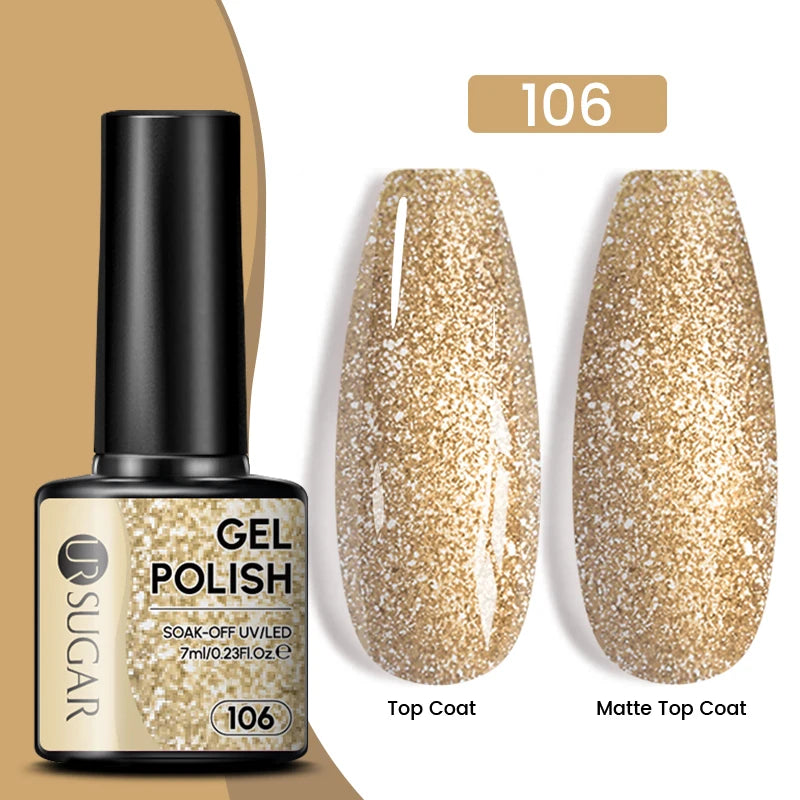 Sparkle and Shine: 7ml Champagne Gold Sequins Gel Nail Polish for Dazzling French Manicures