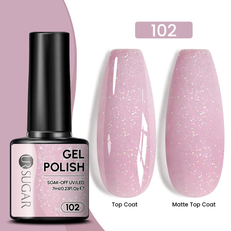 Sparkle and Shine: 7ml Champagne Gold Sequins Gel Nail Polish for Dazzling French Manicures