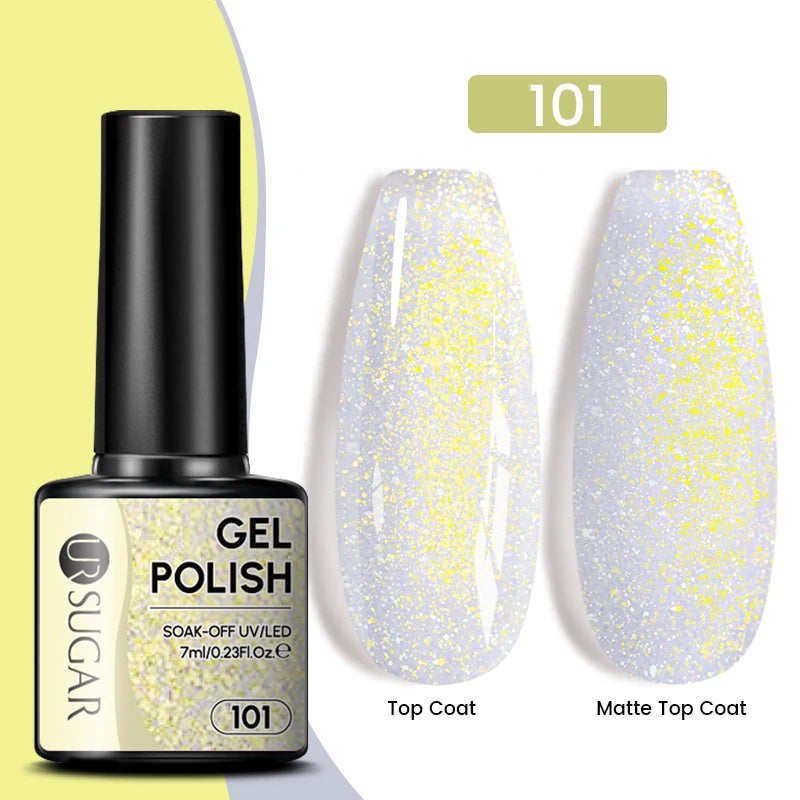 Sparkle and Shine: 7ml Champagne Gold Sequins Gel Nail Polish for Dazzling French Manicures