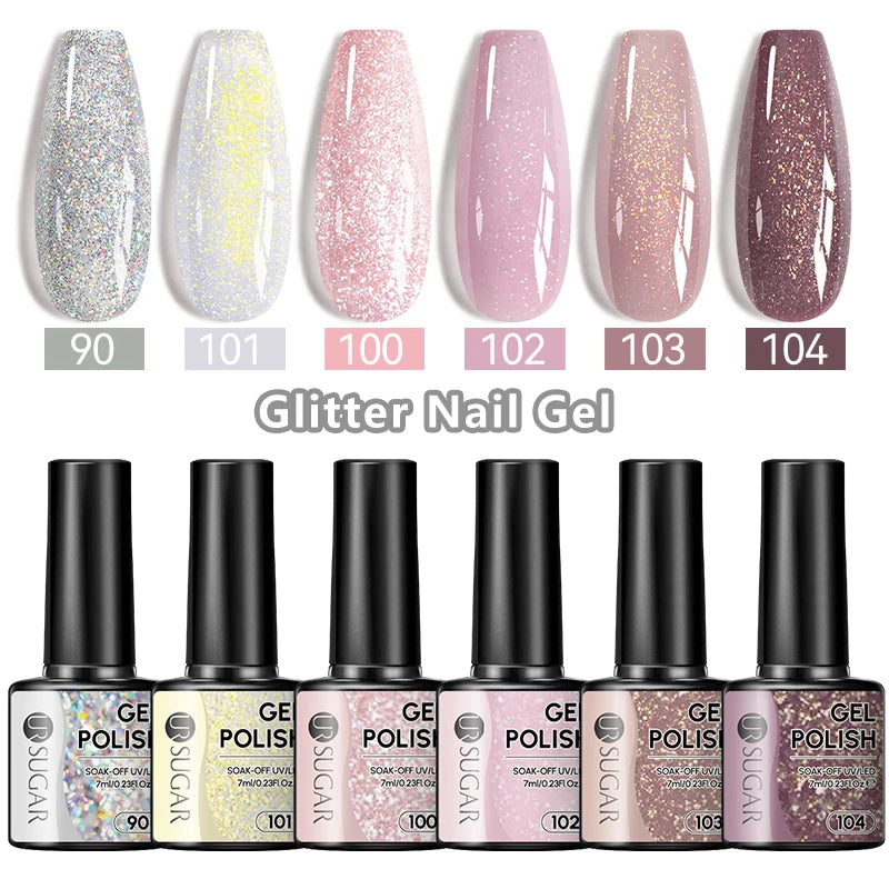 Sparkle and Shine: 7ml Champagne Gold Sequins Gel Nail Polish for Dazzling French Manicures