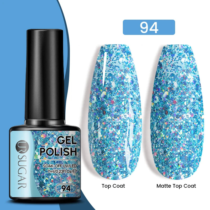 Sparkle and Shine: 7ml Champagne Gold Sequins Gel Nail Polish for Dazzling French Manicures