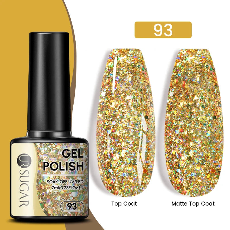 Sparkle and Shine: 7ml Champagne Gold Sequins Gel Nail Polish for Dazzling French Manicures