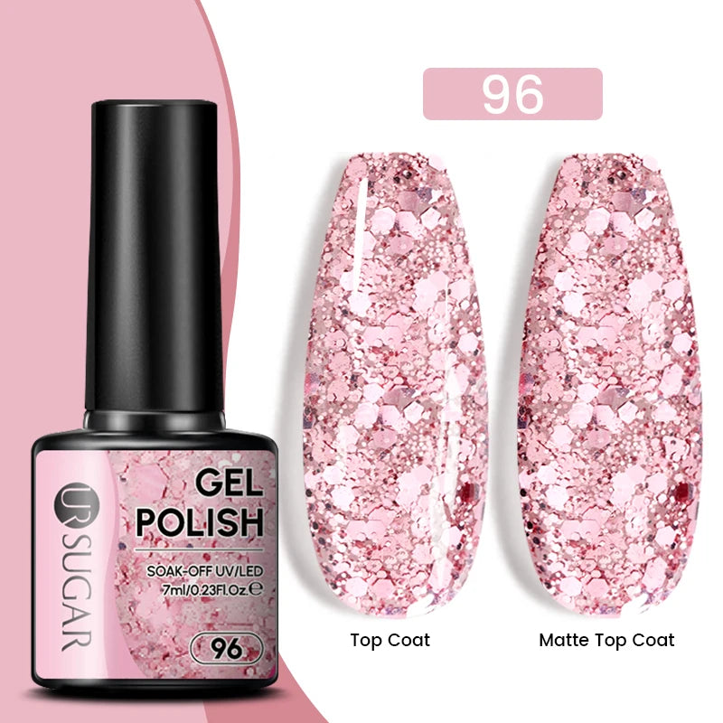 Sparkle and Shine: 7ml Champagne Gold Sequins Gel Nail Polish for Dazzling French Manicures