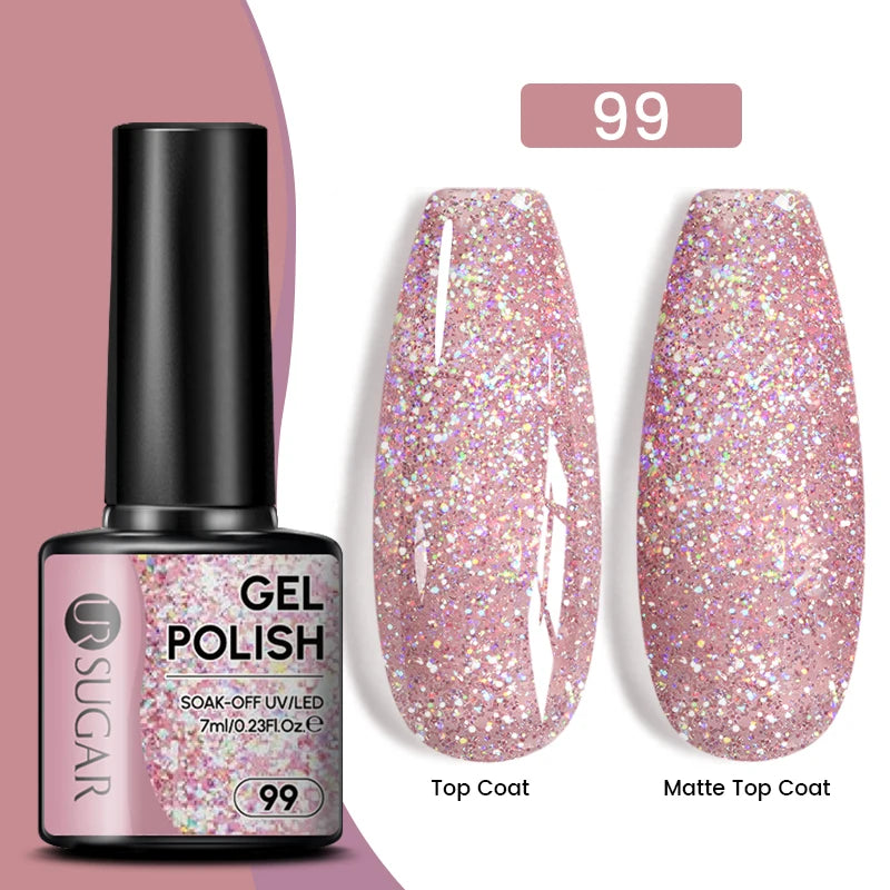 Sparkle and Shine: 7ml Champagne Gold Sequins Gel Nail Polish for Dazzling French Manicures