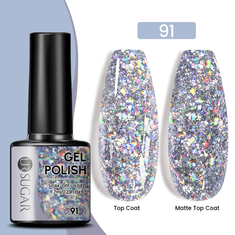 Sparkle and Shine: 7ml Champagne Gold Sequins Gel Nail Polish for Dazzling French Manicures