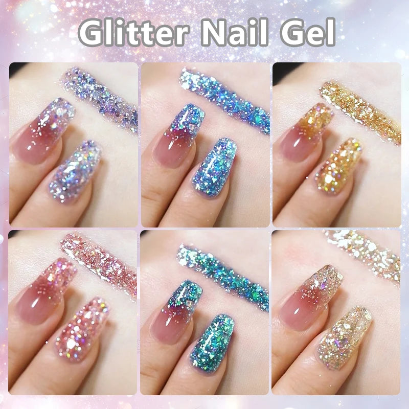 Sparkle and Shine: 7ml Champagne Gold Sequins Gel Nail Polish for Dazzling French Manicures