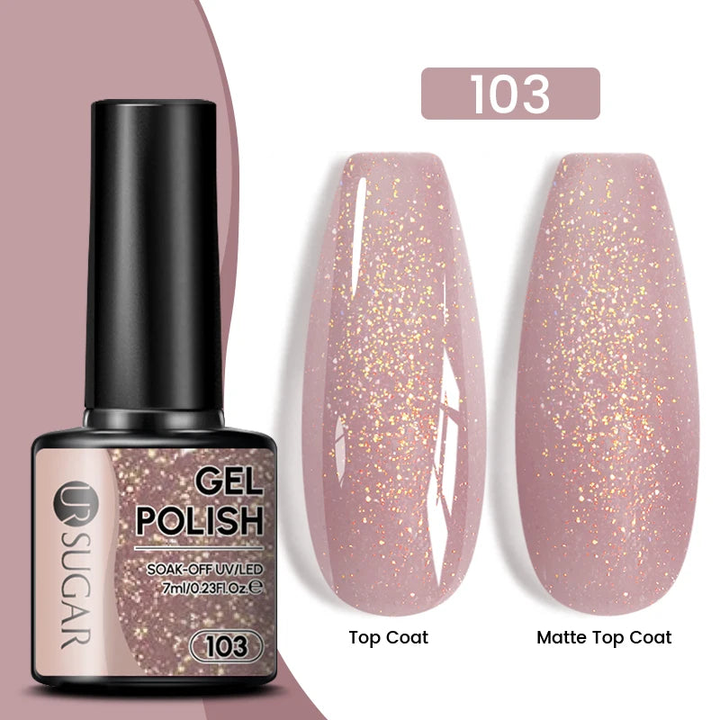 Sparkle and Shine: 7ml Champagne Gold Sequins Gel Nail Polish for Dazzling French Manicures