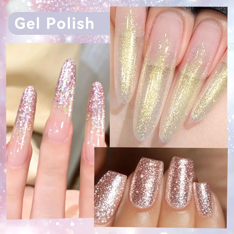 Sparkle and Shine: 7ml Champagne Gold Sequins Gel Nail Polish for Dazzling French Manicures
