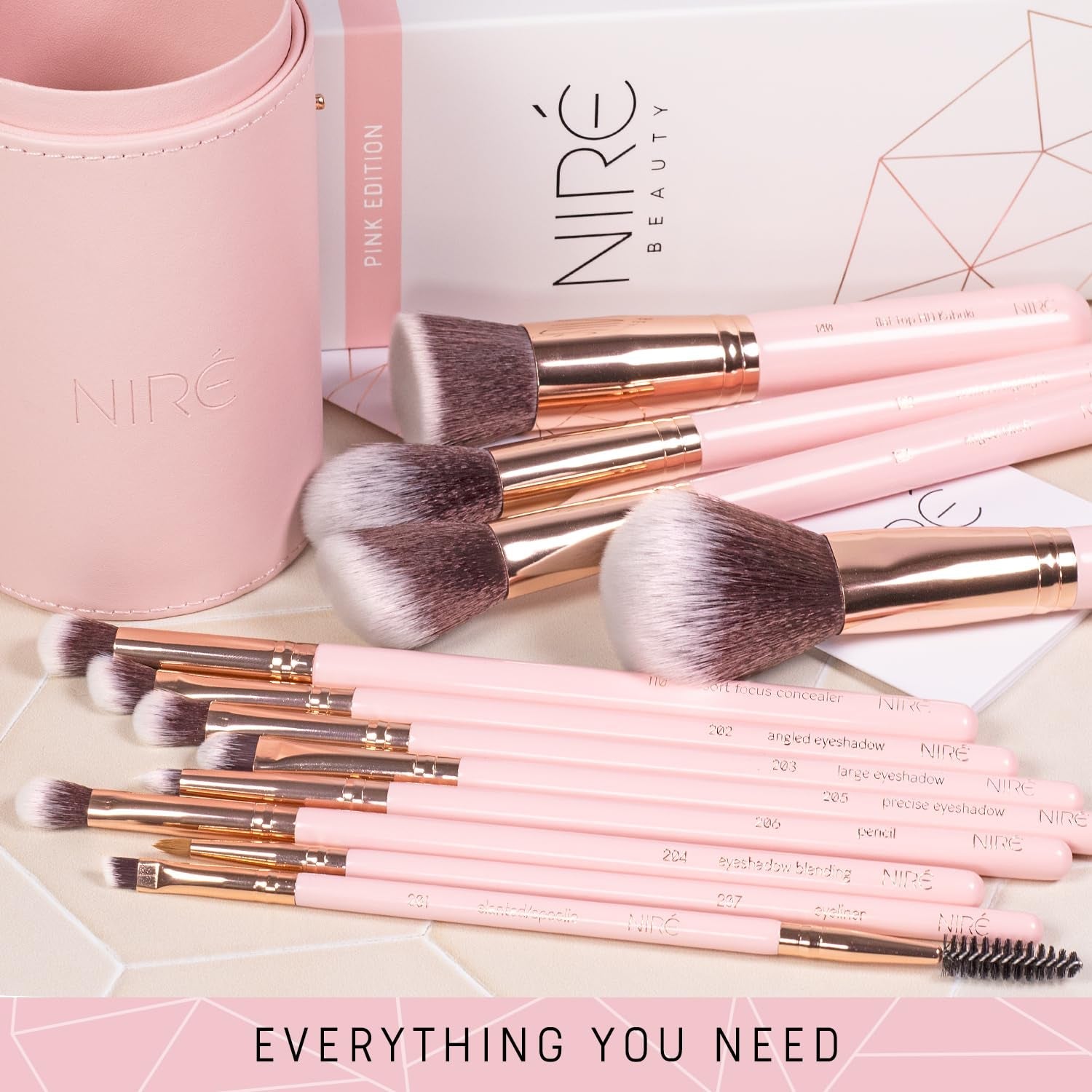 15Piece Award Winning Pink Makeup Brush Set with Case, Makeup Sponge, Brush Cleaner, Guide, Gift Box - Cosmetics Store