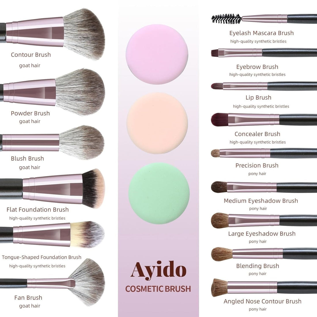 15Pcs Makeup Brushes Set - Kabuki Foundation Blending Brush Eyeshadows Make up Brush Set Gift for Women - Cosmetics Store