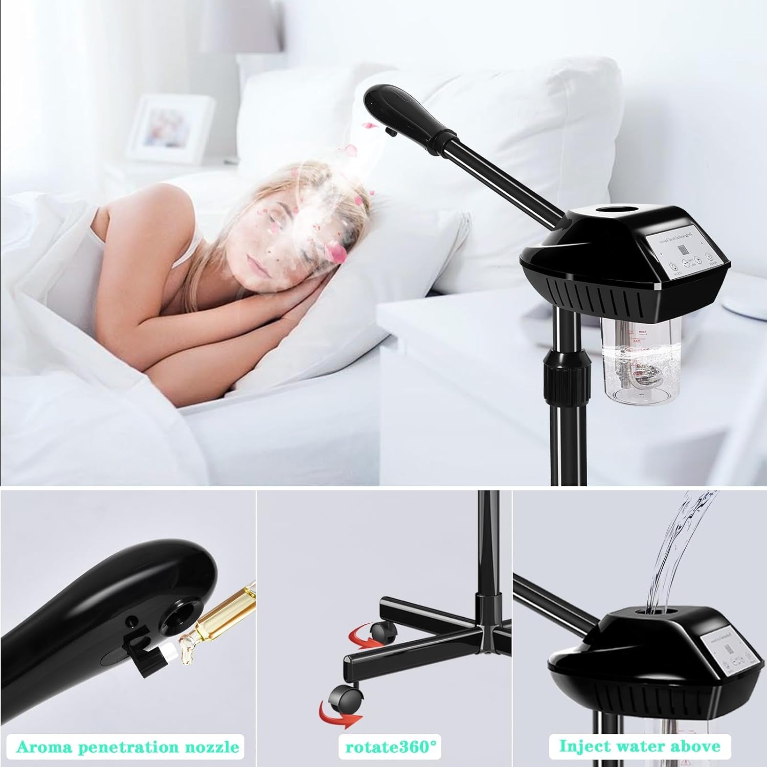 Professional Facial Steamer, Facial Steamer on Wheels with Timer Function, Ozone Face Steamer for Spa, Salon and at Home Use