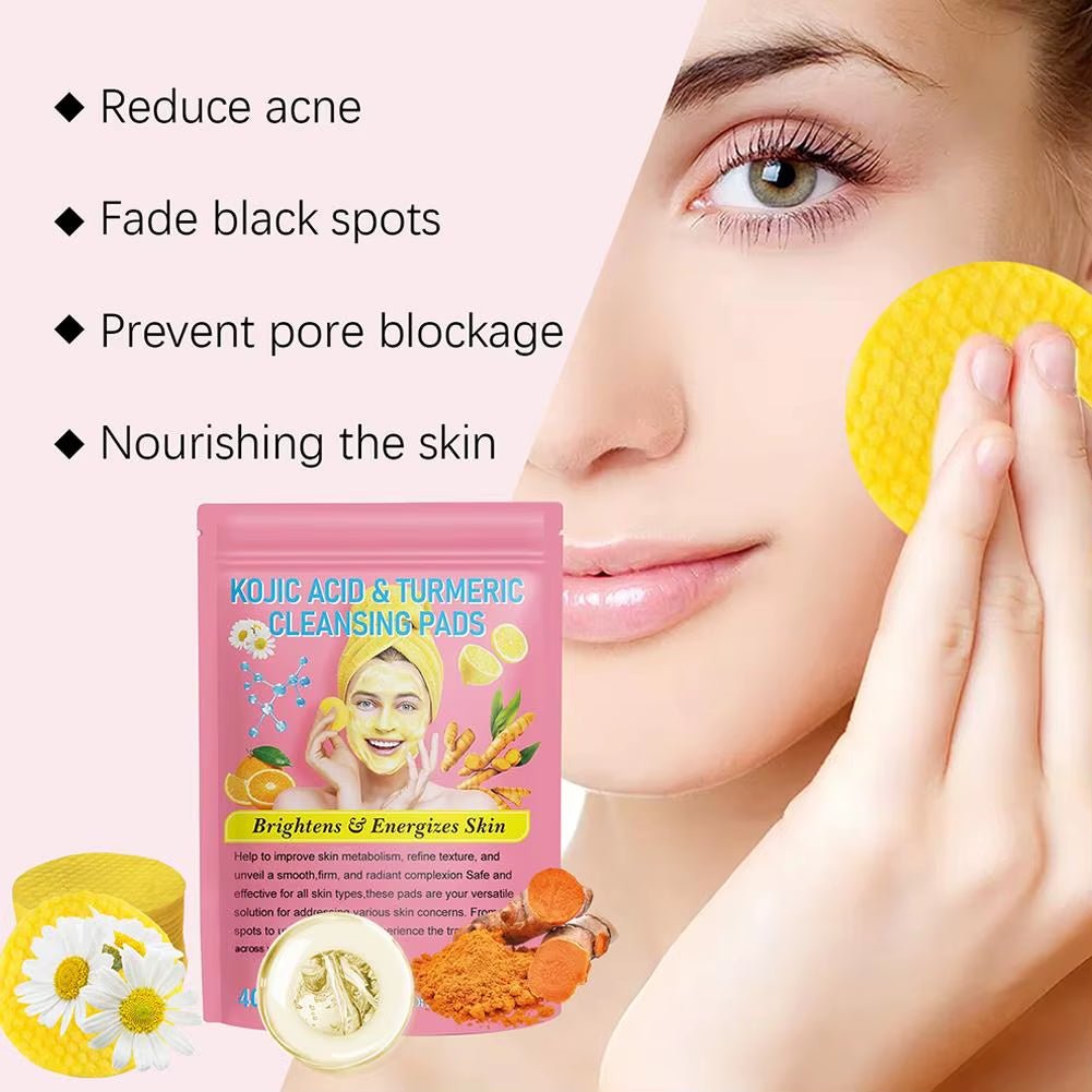 GlowClean™ Kojic Acid &amp; Turmeric Exfoliating Pads – 40/50Pcs Daily Facial Cleansing &amp; Skin Care - Cosmetics Store