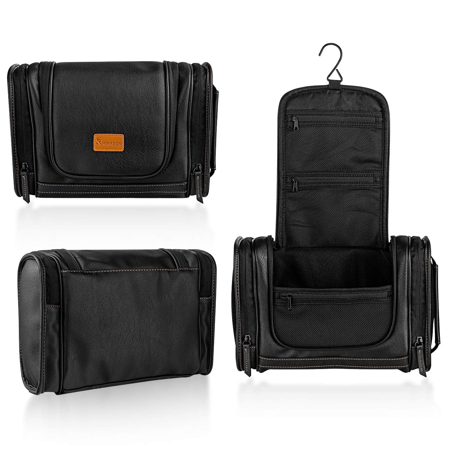 Dopp Kit Waterproof Leather Travel Bag w/ Sturdy Metal Hook &amp; Handle for Bathroom Shower Camping for Men - Cosmetics Store