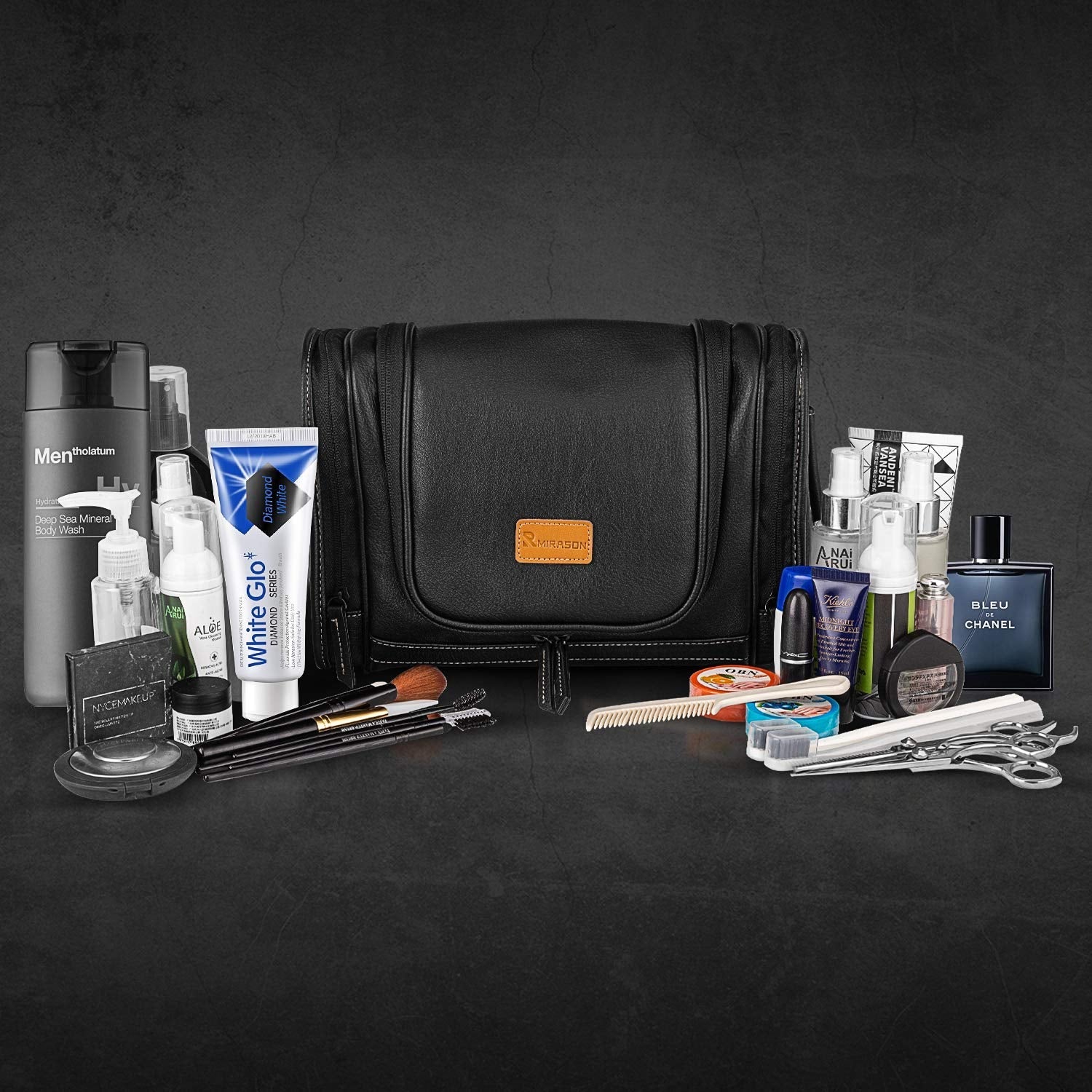 Dopp Kit Waterproof Leather Travel Bag w/ Sturdy Metal Hook &amp; Handle for Bathroom Shower Camping for Men - Cosmetics Store