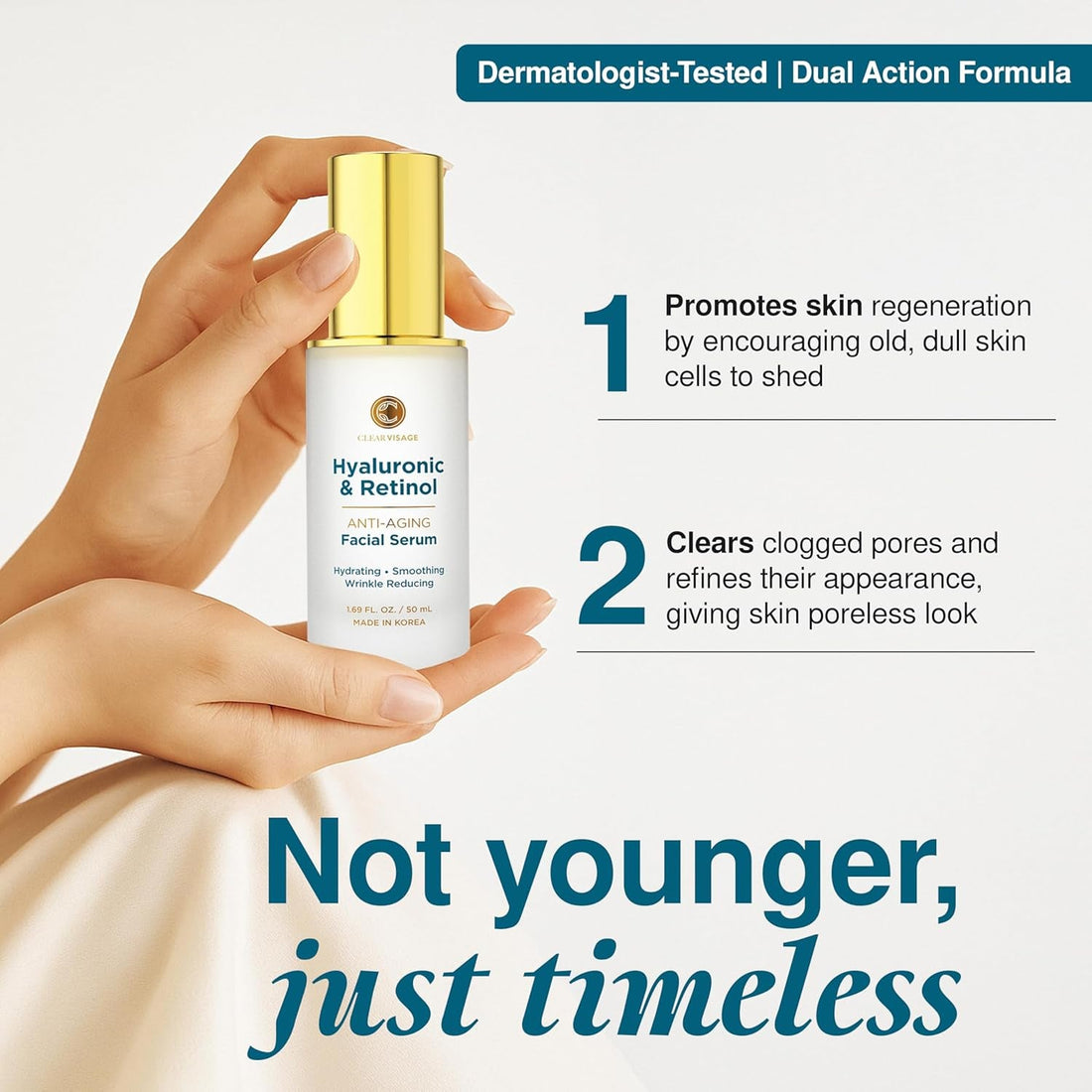 Korean Anti Aging Serum with Hyaluronic Acid &amp; Retinol - Dermatologist Tested - 1.69 Fl Oz - Cosmetics Store