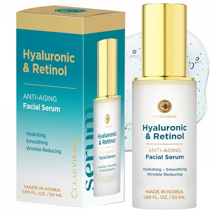 Korean Anti Aging Serum with Hyaluronic Acid &amp; Retinol - Dermatologist Tested - 1.69 Fl Oz - Cosmetics Store