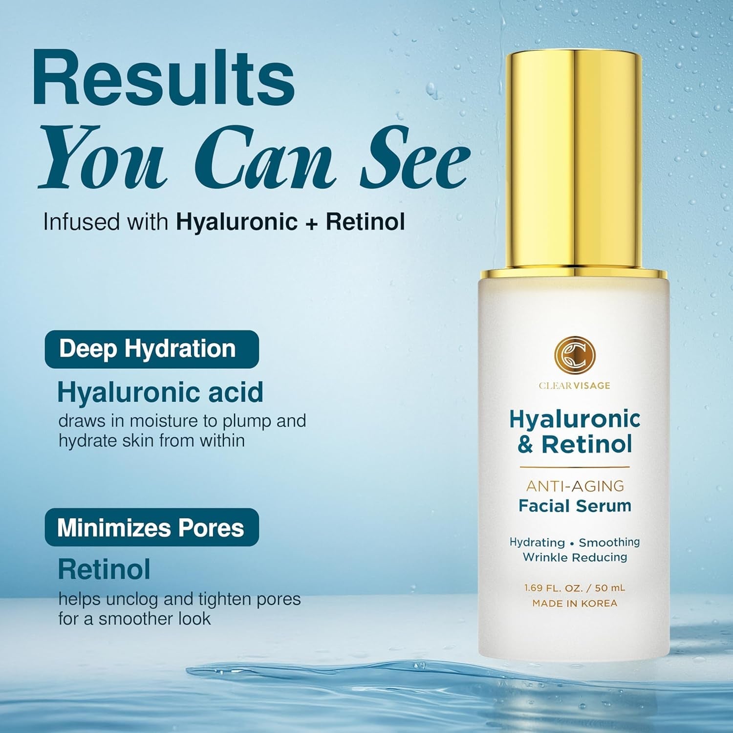 Korean Anti Aging Serum with Hyaluronic Acid &amp; Retinol - Dermatologist Tested - 1.69 Fl Oz - Cosmetics Store