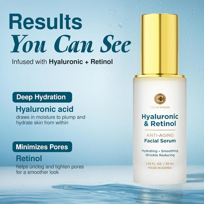 Korean Anti Aging Serum with Hyaluronic Acid &amp; Retinol - Dermatologist Tested - 1.69 Fl Oz - Cosmetics Store