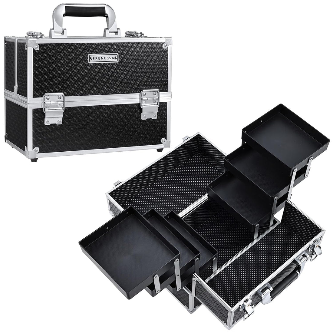 Makeup Train Case 12 Inch - 6 Tier Trays Professional Organizer with Lockable Keys Travel Case - Black - Cosmetics Store