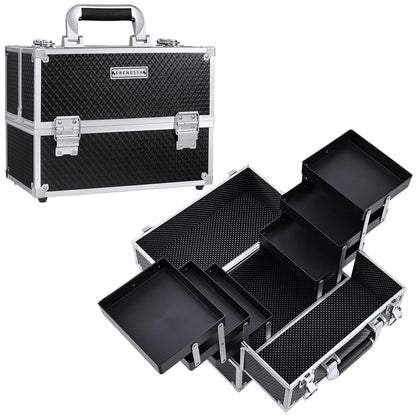 Makeup Train Case 12 Inch - 6 Tier Trays Professional Organizer with Lockable Keys Travel Case - Black - Cosmetics Store