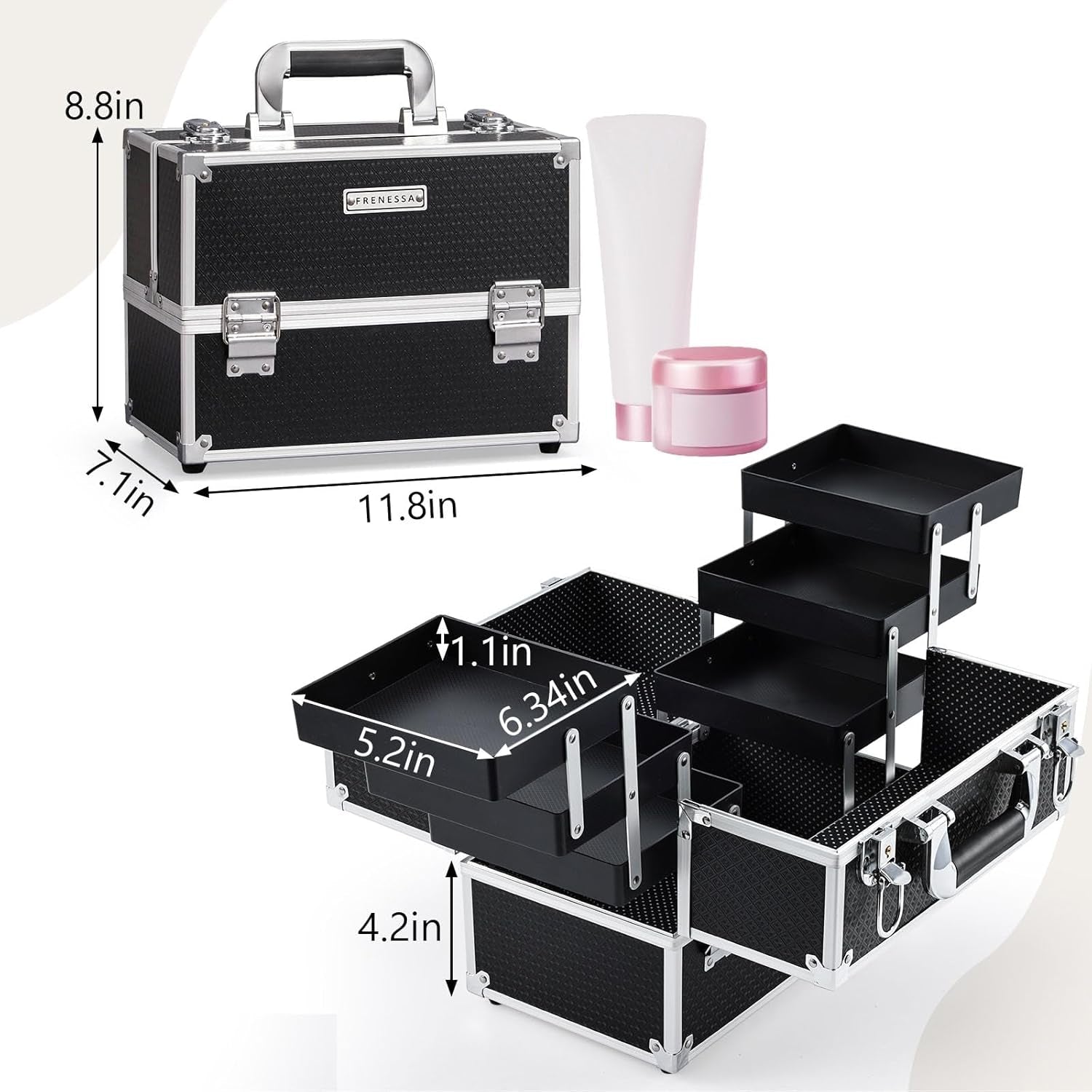 Makeup Train Case 12 Inch - 6 Tier Trays Professional Organizer with Lockable Keys Travel Case - Black - Cosmetics Store