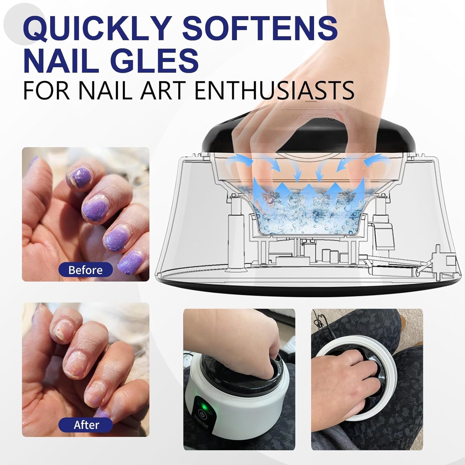 Nail Soaking, Manicure, Polish Remover Electric Machine for Acrylic Nails Dip Gel with Color Cuticle Pusher - Cosmetics Store