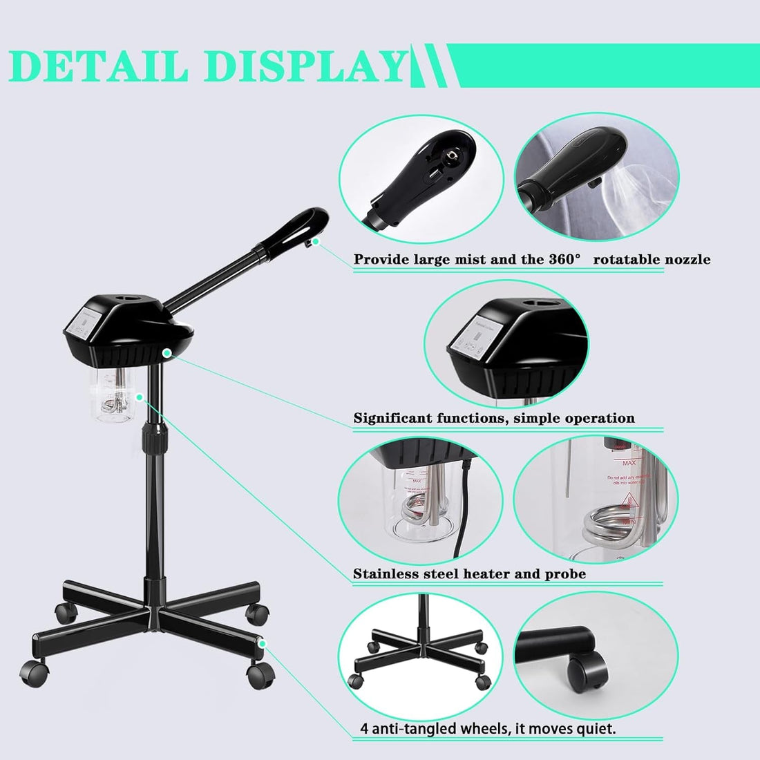 Professional Facial Steamer, Facial Steamer on Wheels with Timer Function, Ozone Face Steamer for Spa, Salon and at Home Use - Cosmetics Store