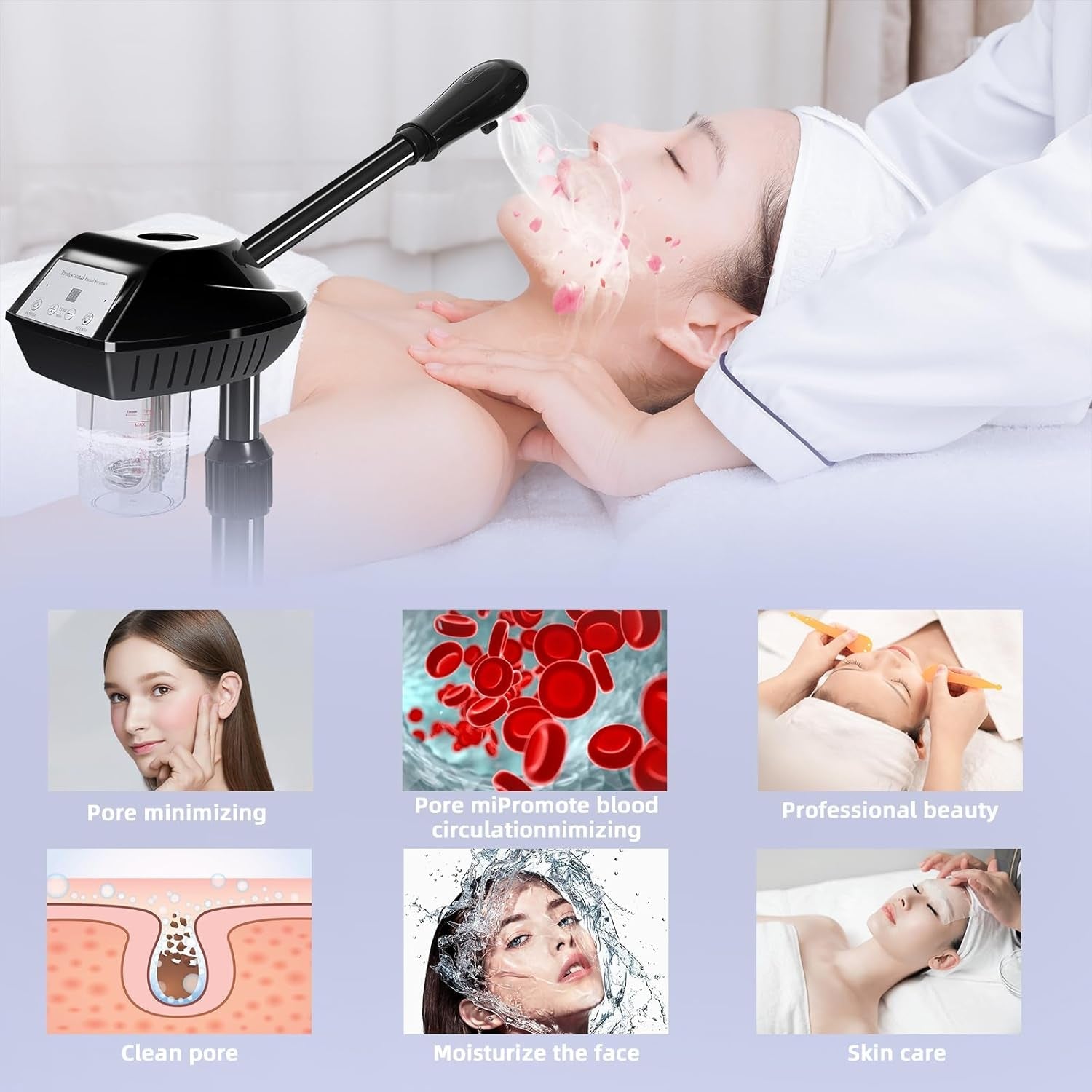 Professional Facial Steamer, Facial Steamer on Wheels with Timer Function, Ozone Face Steamer for Spa, Salon and at Home Use - Cosmetics Store
