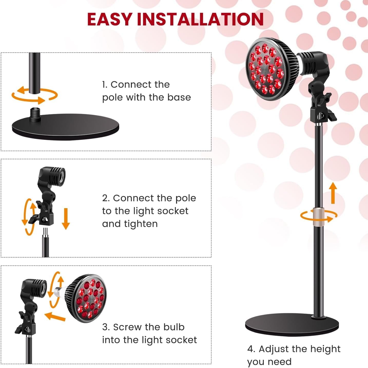 LED Red Light Therapy Bulb with Adjustable Desk Stand 10In - 16.5In, 18 LEDS 660Nm Red and 850Nm near - Cosmetics Store