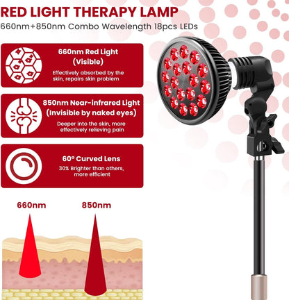LED Red Light Therapy Bulb with Adjustable Desk Stand 10In - 16.5In, 18 LEDS 660Nm Red and 850Nm near - Cosmetics Store